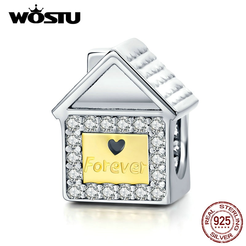 WOSTU Echt 925 Sterling Silber Familie Hause Perlen Haus Reize Anhänger passen Original Armbinde & Armreifen Schmuck, Der CQC1330