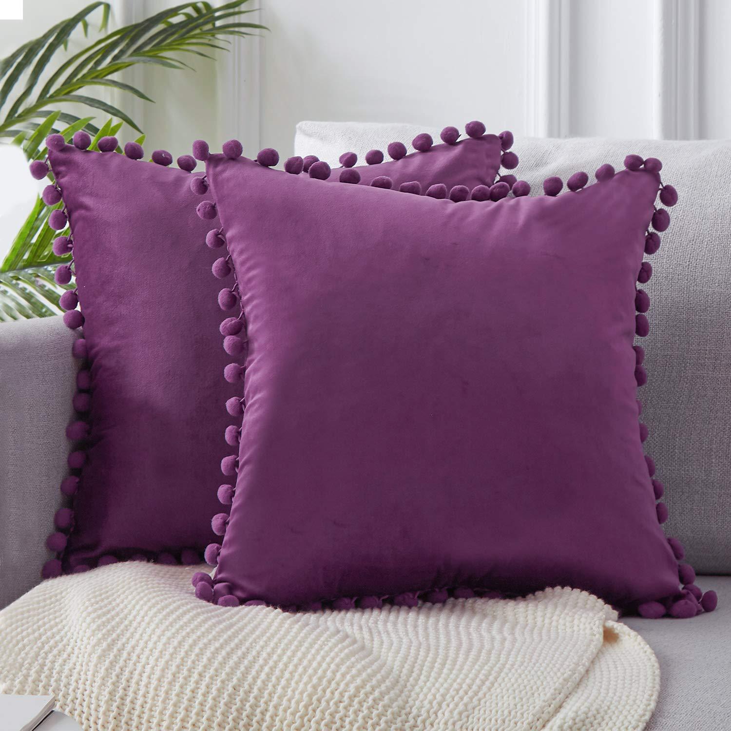Vihreä sininen harmaa vaaleanpunainen massiivi sametti koriste tyynyliina pehmeä sametti tyynynpäällinen pompom pallo sohvatyynynpäällinen 30 x 50cm: Violetti / 1 kpl 300-500mm