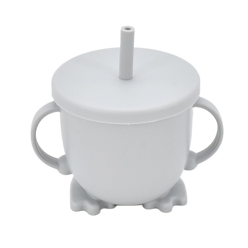 Taza de beber de paja de silicona para niños, vaso de entrenamiento infantil a prueba de salpicaduras y antideslizante, sin BPA, irrompible: grey