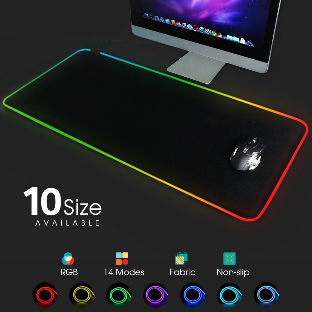 LED Light Gaming Mouse Pad RGB Super Soft Large Keyboard Cover Non-Slip Rubber Base Computer Carpet Desk Mat PC Game MousePad