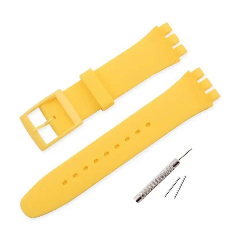 Bracelet de rechange en silicone pour montre Swatch, bracelet en caoutchouc coloré, accessoires pour hommes et femmes avec outil, 17mm, 19mm, 20mm, 16mm: YELLOW / 17mm
