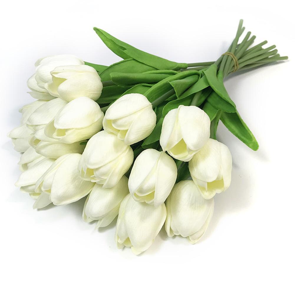 Witte Tulp Kunstbloemen Zijde Pioenen Bruiloft Decoratieve Vazen Voor Home Decor Bruid Boeket Schuim Ambachtelijke Nep Planten