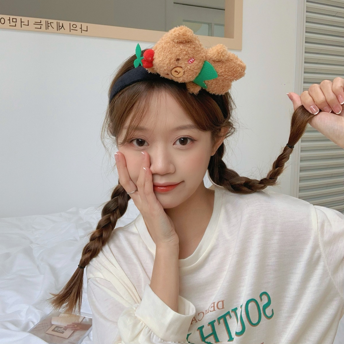 Beer Pluche Schattige Meisje Make-Up Gezicht Wassen Uitje Hoofdband Internet Celebrity Headwear Super Schattige Grappige Haar Hoofdband