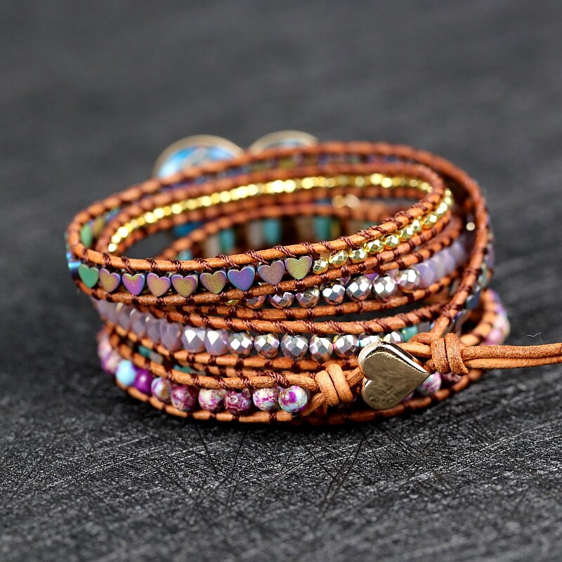 Aankomen Natuursteen Hart Charm Wrap Armbanden Handgemaakte Boho Stijl Sieraden