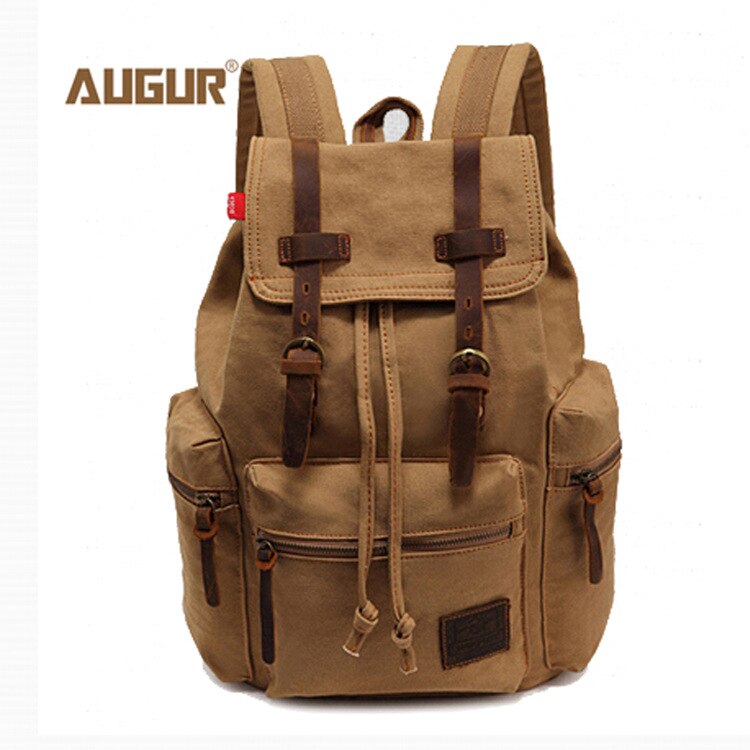 AUGUR 17 inch men&#39;s backpack vintage canvas backpack school bag men&#39;s travel bags large capacity travel laptop backpack bag: Khaki