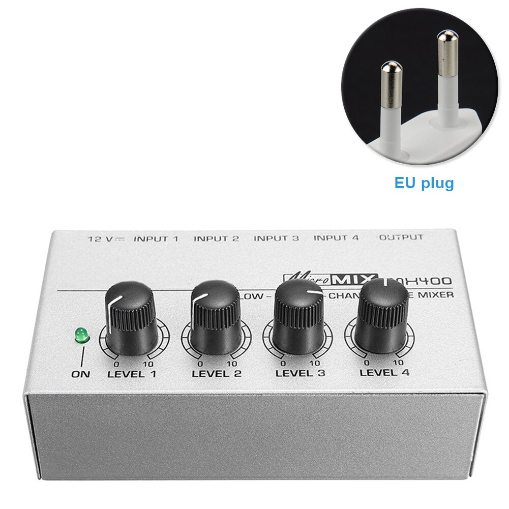 MX400 Portable Karaoke Audio Mixer Mono 4 Channel Mini With Power Adapter Low Noise DJ Ultra Compact Family Sound KTV: EU