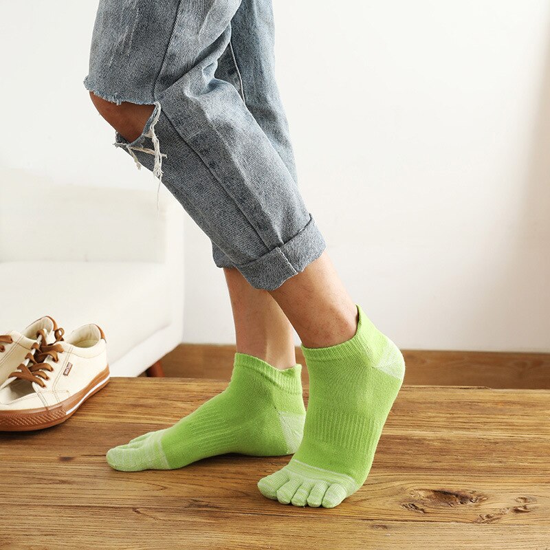 Kleurrijke Katoen Vijf Vingers Sokken Man Sport Compressie Ademend Jong Casual Mode Reizen Sokken Met Tenen Calcetines: green