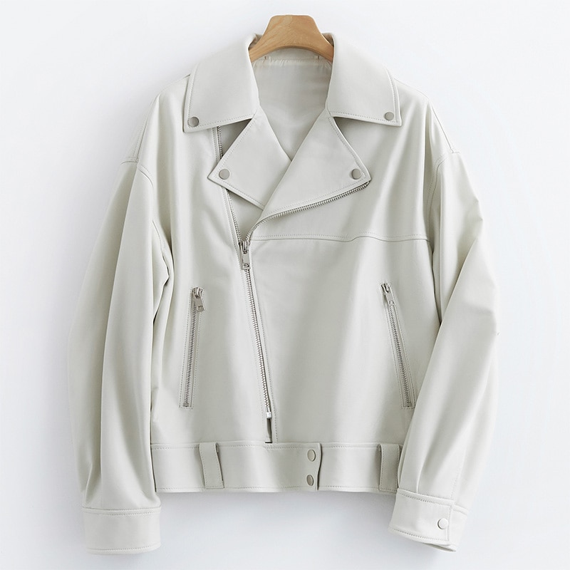 Nerazzurri hvid sort læder biker jakke kvinder langærmet lynlås imiteret læder jakker kvinder plus size moto jakke kvinder 5xl: Hvid / 5xl