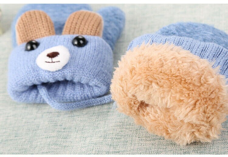 Baby Stuff Accessoires Winter Warm Peuters Baby Jongen Meisjes Kids Dikke Bont Cartoon Beer Handschoenen Wanten Voor 0- 3