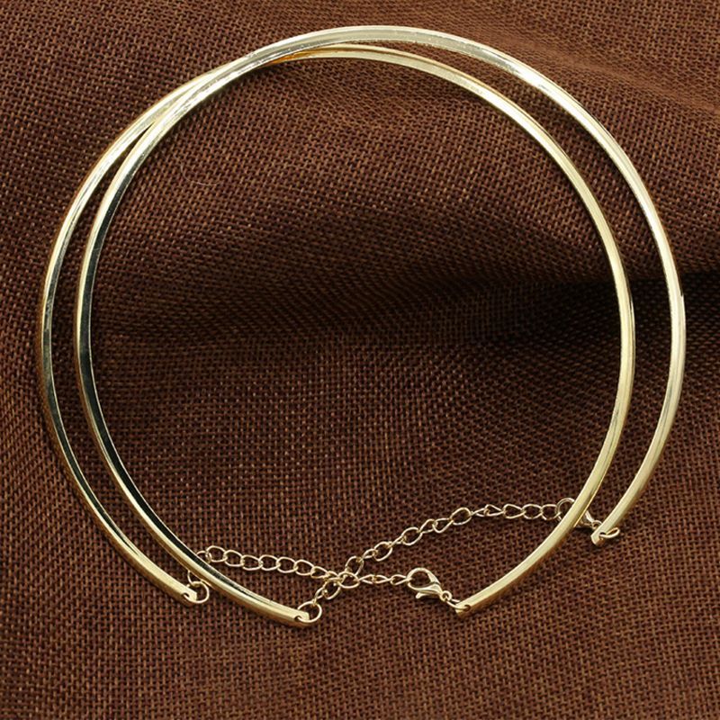 1Pc Punk Simple Round Circle Torques for Women Ladies Metal Gold Silver Wire Necklace Collar Choker Jewelry