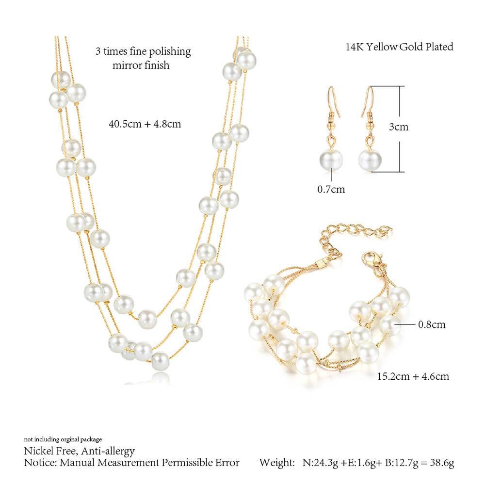 Zhouyang casamento nupcial conjunto de jóias para mulheres ouro prata cor imitação pérola festa moda jóias s441 s442: Light Gold 3PCS