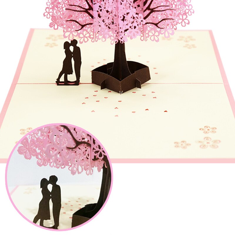 3D Cherry Blossom Pops-Up Card Handmade Romantic Greeting Cards for Wife Girlfriend Husband TP
