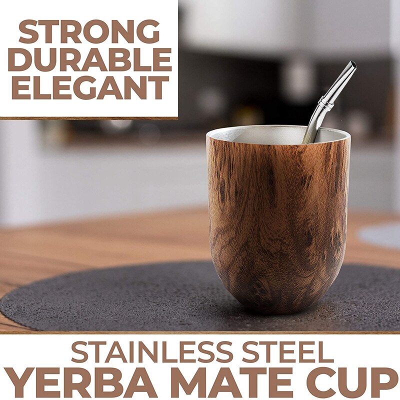 Yerba Mate Kalebas Thee Cup Set 12Oz, dubbele Wand Roestvrij Koffie Water Cup Met Deksel 1 Bombillas Rietjes Filter Lepel &amp; Borstel