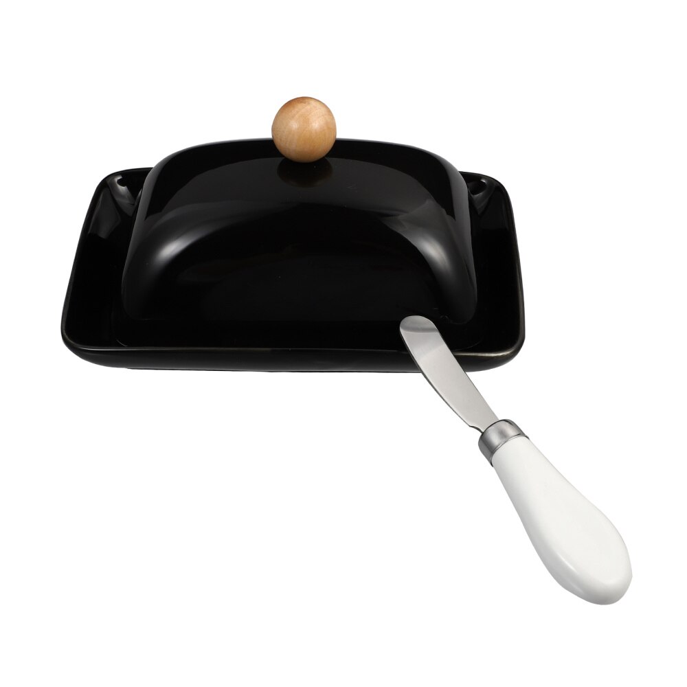 Recipiente de cerámica para mantequilla con tapa, 1 unidad: Black