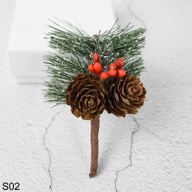 Lot de 3/5 fleurs artificielles en étamines de perles rouges, branches de baies de noël et pommes de pin, décoration florale pour la maison, diy, pour la saint-valentin: S02 / 5 pièces