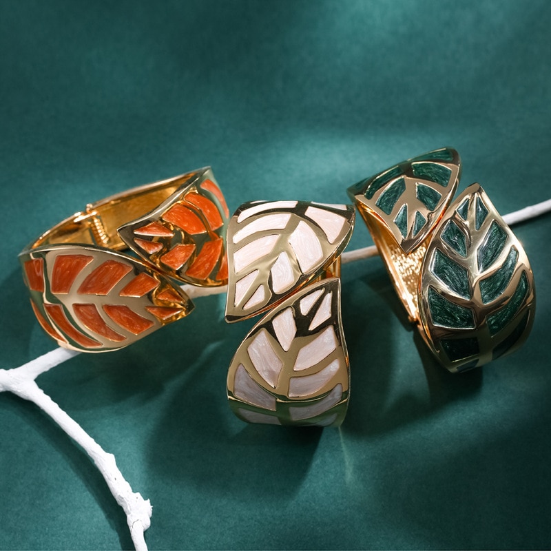 Braccialetti e braccialetti a forma di foglia di metallo a olio gocciolante per donna Femme apertura regolabile Pulseira Feminina