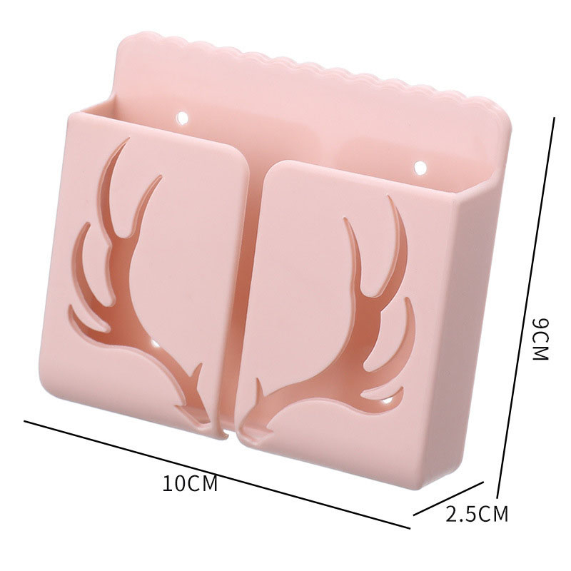 Wandmontage Opbergdoos Afstandsbediening Organizer Mobiele Telefoon Opladen Stand Zelf Kleverige Muur Plank Telefoon Plug Houder: Antlers Pink
