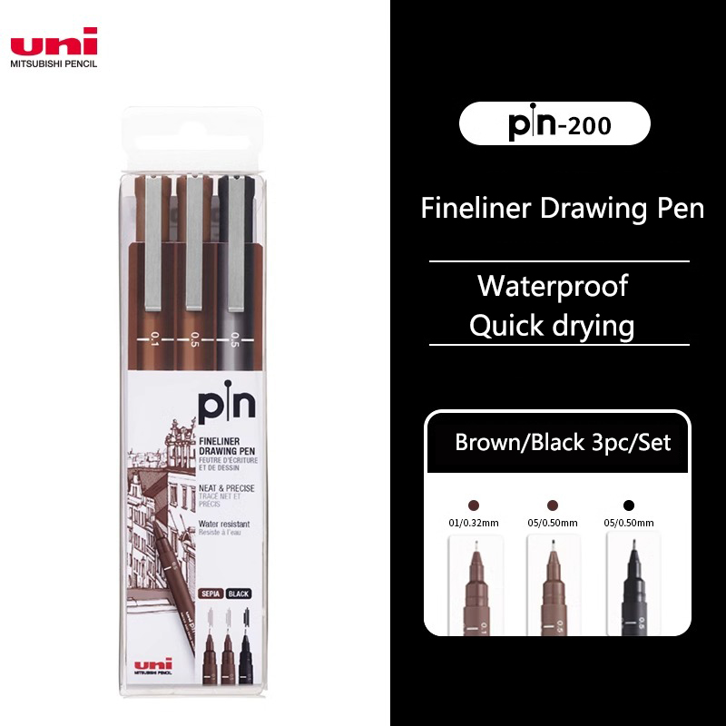 Japanese Stationery Uni Fineliner Drawing Gel Pen Pin-200 Waterproof Straight Liquid Hook Line Pen 0.25-0.94 Manga sketch: Yellow
