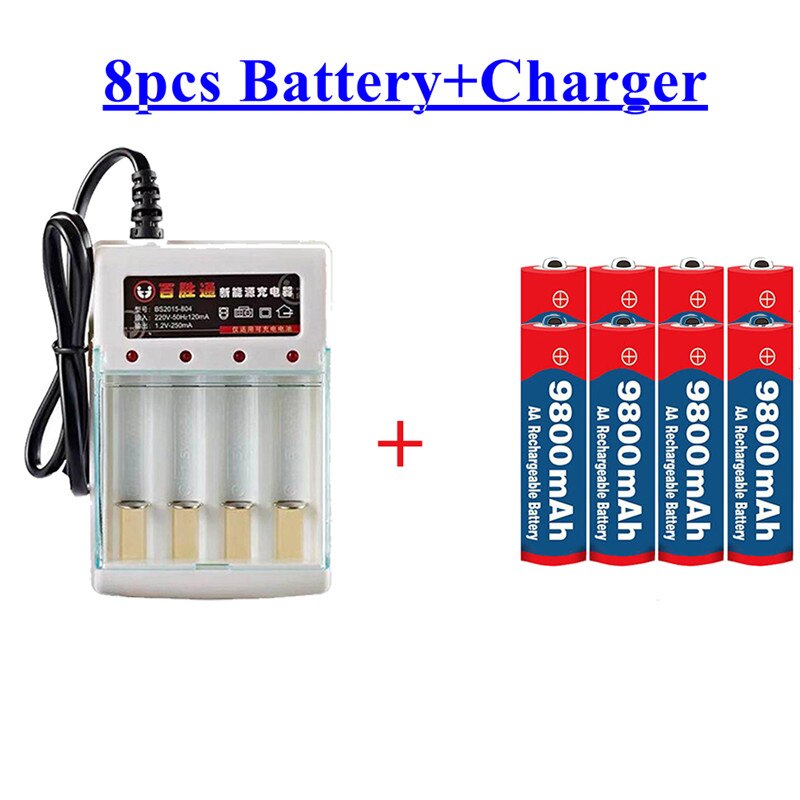 Tag Aa Batterij 9800 Mah Oplaadbare Batterij Aa 1.5 V. Oplaadbare Alcalinas Drummey + 1Pcs 4-Cell Battery Charger: Rood