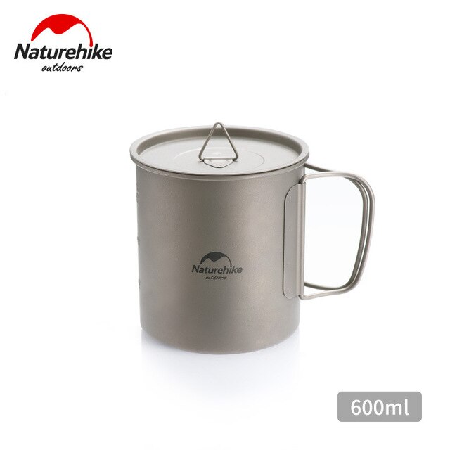 Naturehike Ultralight Titanium Cup Outdoor Camping Picknick Bier Kopje Water Cup Mok Theekopje Servies Met Cover Opvouwbare Handvat: 600ML