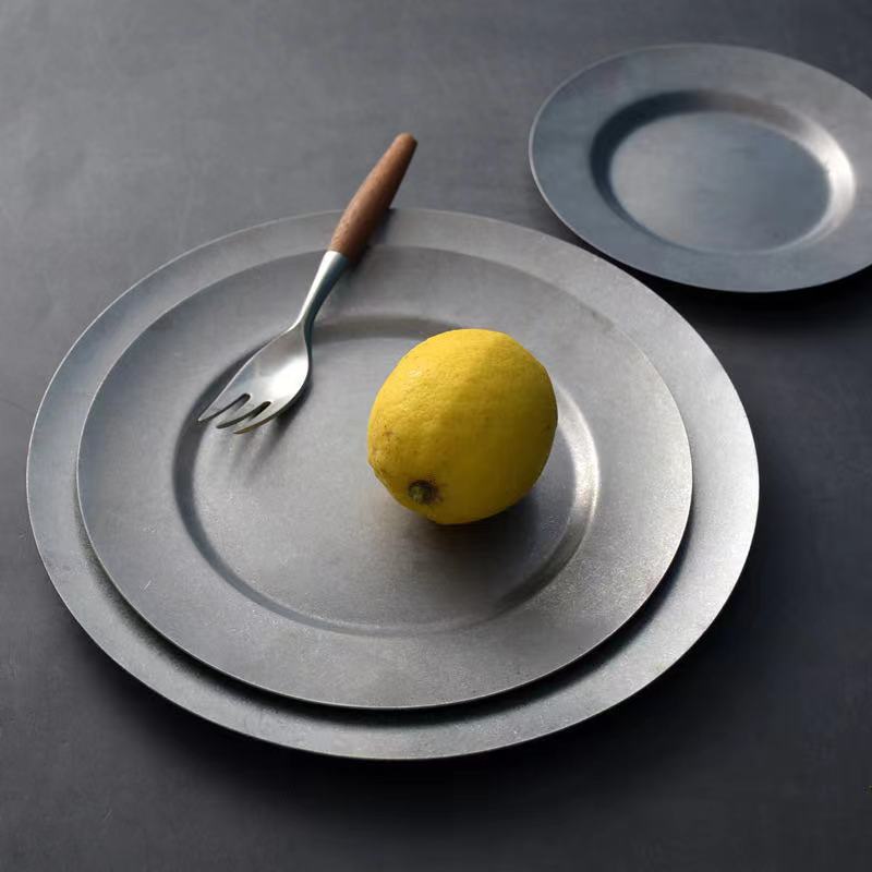 Retro Dinner Plates Serving Tray Snack Side Dishes Dessert Plate Vintage Stainless Steel Dinnerware