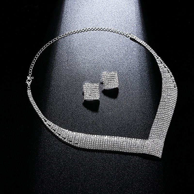 Conjuntos de joias luxuosas de cristal, para casamento, pérolas africanas, cor prata, strass, mulheres, meninas, colar, festa de noivado, presente