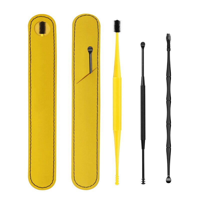 Extractor de cera de silicona suave para los oídos, limpiador portátil de acero inoxidable, 2 cabezales, 1/3 piezas: Yellow-3pcs