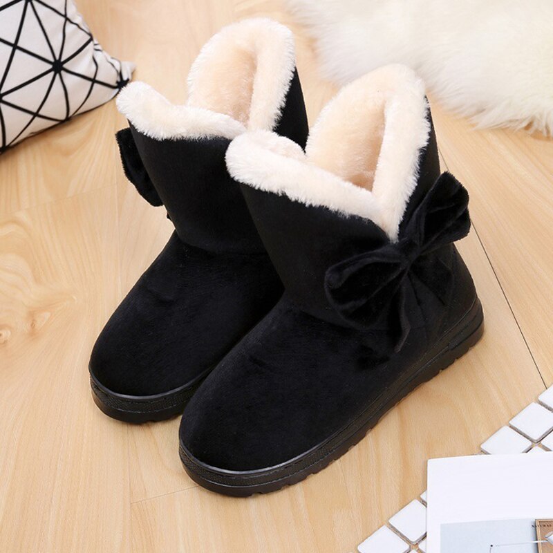 1 Pair Women Snow Boots Warm Shoes Bowknot Plush Anti-slip for Winter Outdoor ALS88