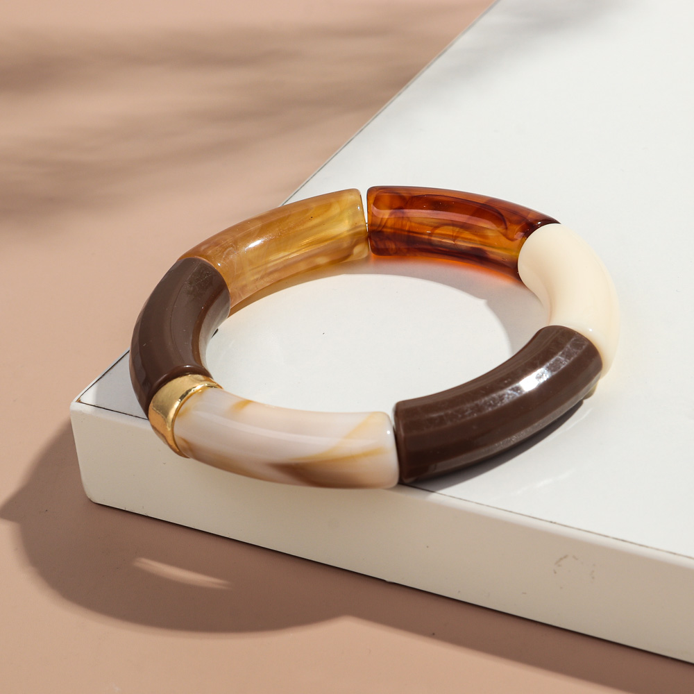 Nueva pulsera apilable de acrílico de tubo de bambú grande para mujeres y hombres, brazalete elástico con cuentas gruesas de resina colorida Vintage, joyería para parejas