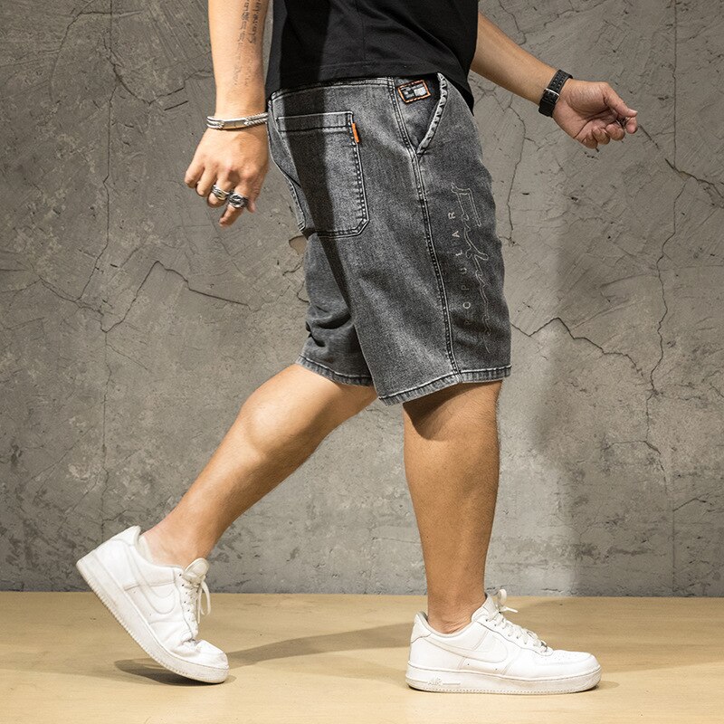 Pantalones cortos de mezclilla sueltos de talla grande 7XL de de verano para hombre, pantalones cortos de mezclilla de de Color sólido estilo japonés para hombre, ropa de calle Vintage