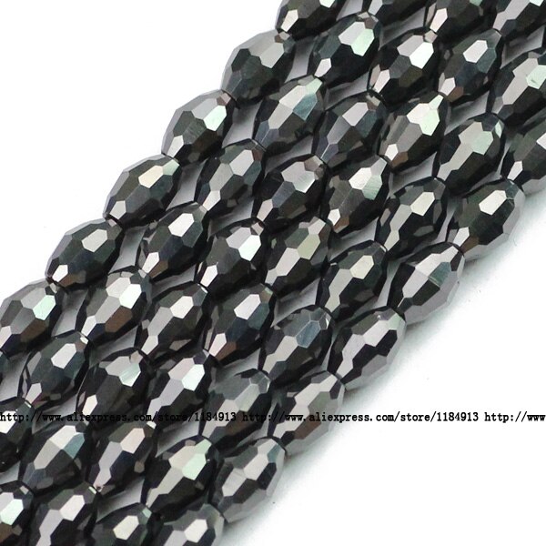 JHNBY rijstkorrels Oostenrijkse kristal kralen ovale vorm plated kleur 50 stuks 6*8mm Losse kralen Sieraden armband accessoires maken DIY: MZ6102 Black gray