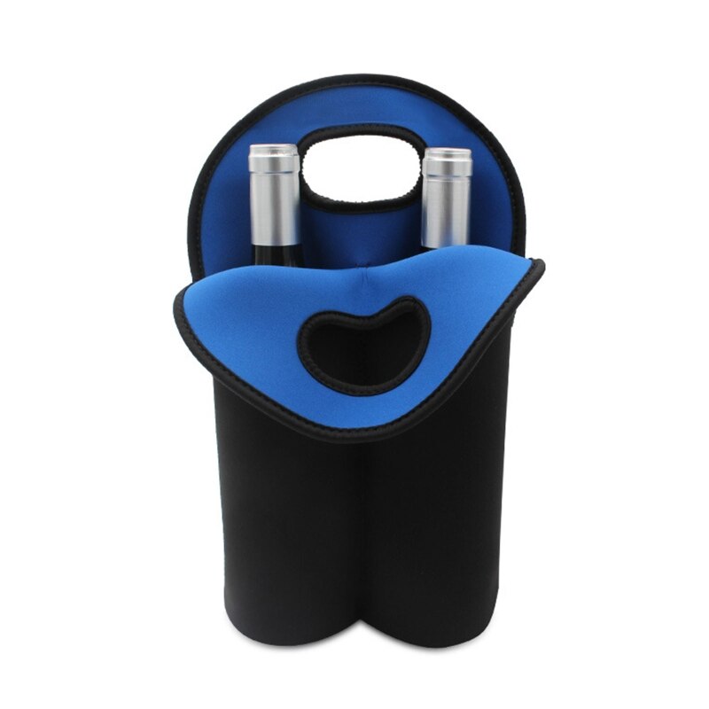 Double-Bottle Insulated Neoprene Wine Champagne Bottle Tote Carrier Beer Water Cans Bottle Drinks Carrying Bag: Blue