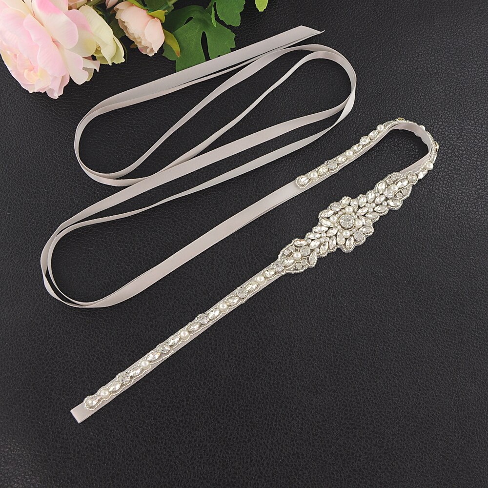 Zms 379 strass riem, trouwriem, bruidsriem, bruidsaccessoires, bruidsaccessoires, bruidsmeisjesriem, riem voor avondjurken: Grijs