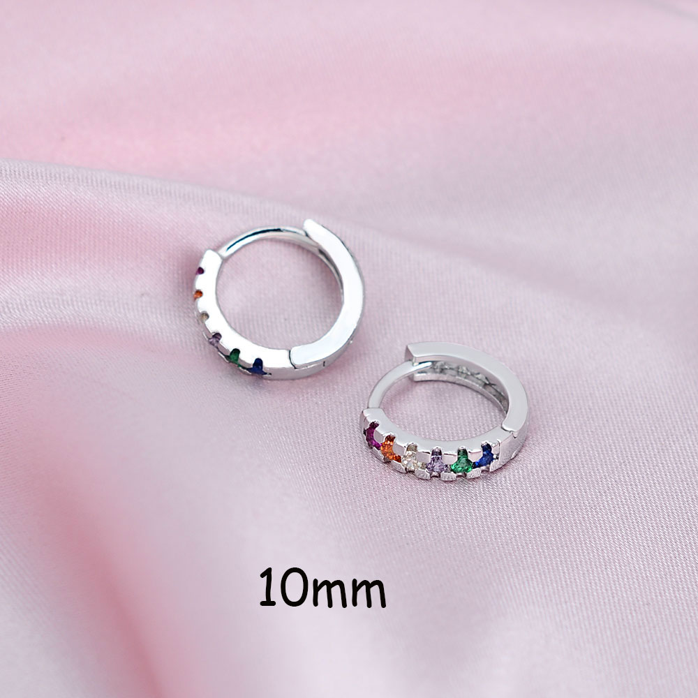 Classic Eenvoudige Kleine Regenboog Zirconia Stud Huggies Oorringen Voor Vrouwen Mannen Dikke Ronde Cirkel Earring Piercing: silver-rainbow-10mm