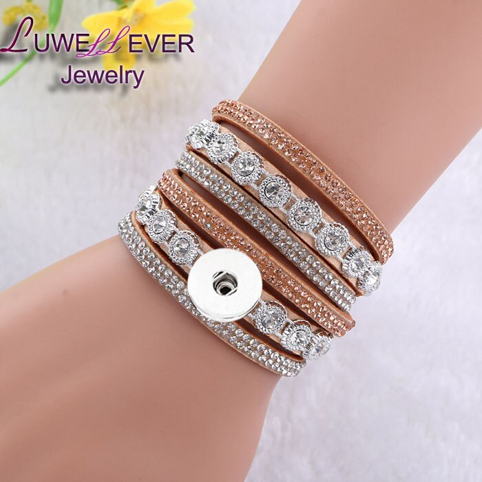 Verwisselbare Crystal 086 Steentjes Fluwelen Lederen Armband 18mm Drukknoop Sieraden Charm Bangle Voor Vrouwen 39cm: Champagne Gold