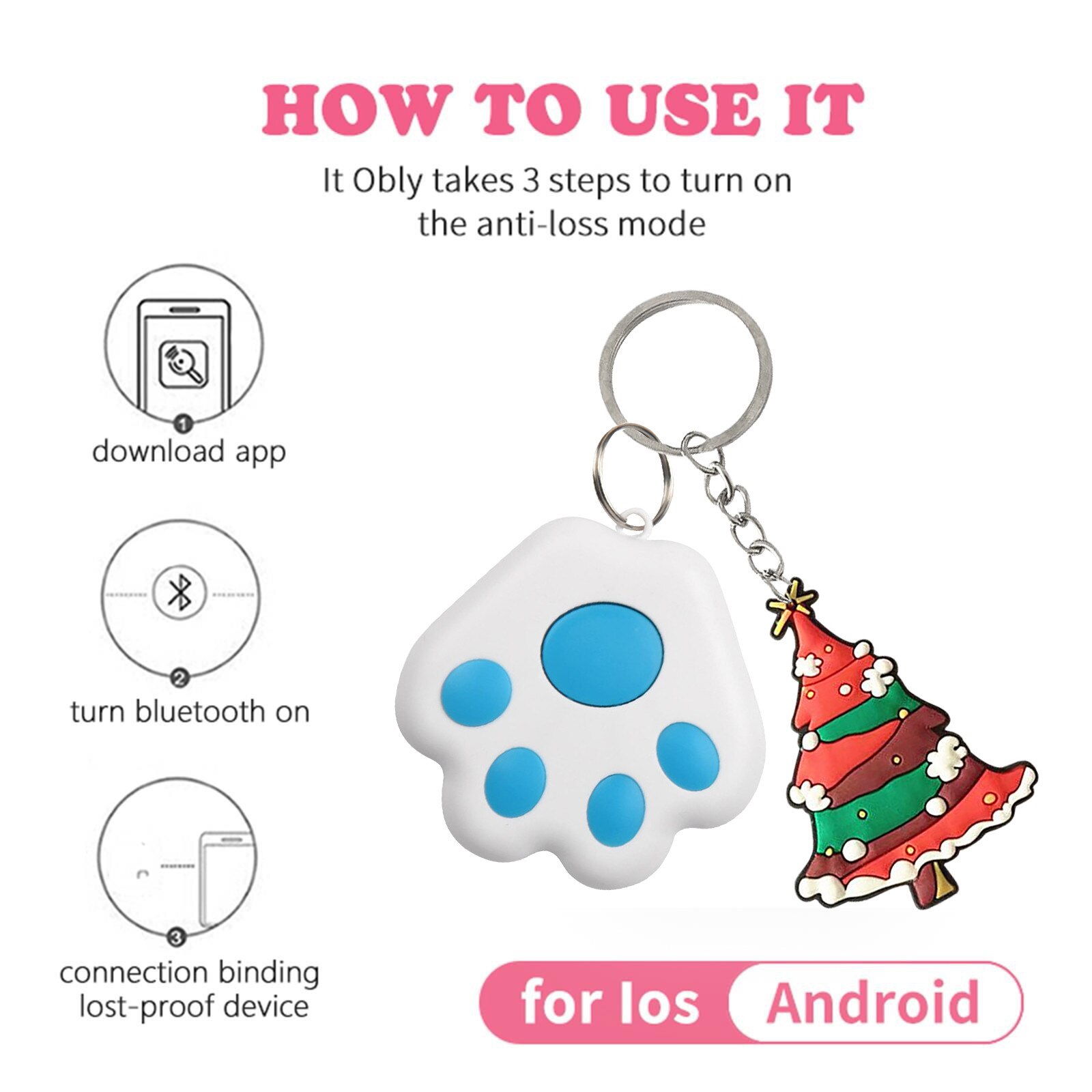 Schlüsselanhänger-tracker mit weihnachtsmann-motiv, intelligentes anti-verlust-gerät, bluetooth-locator, schlüsselfinder für kinder, haustiere, taschen, geldbörsen und mehr