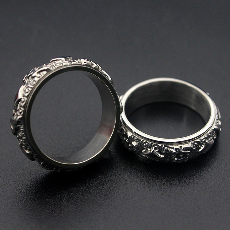 Tótem étnico giratorio de , anillos de patrón redondo, Color plata, joyería de acero inoxidable para mujeres y hombres, de