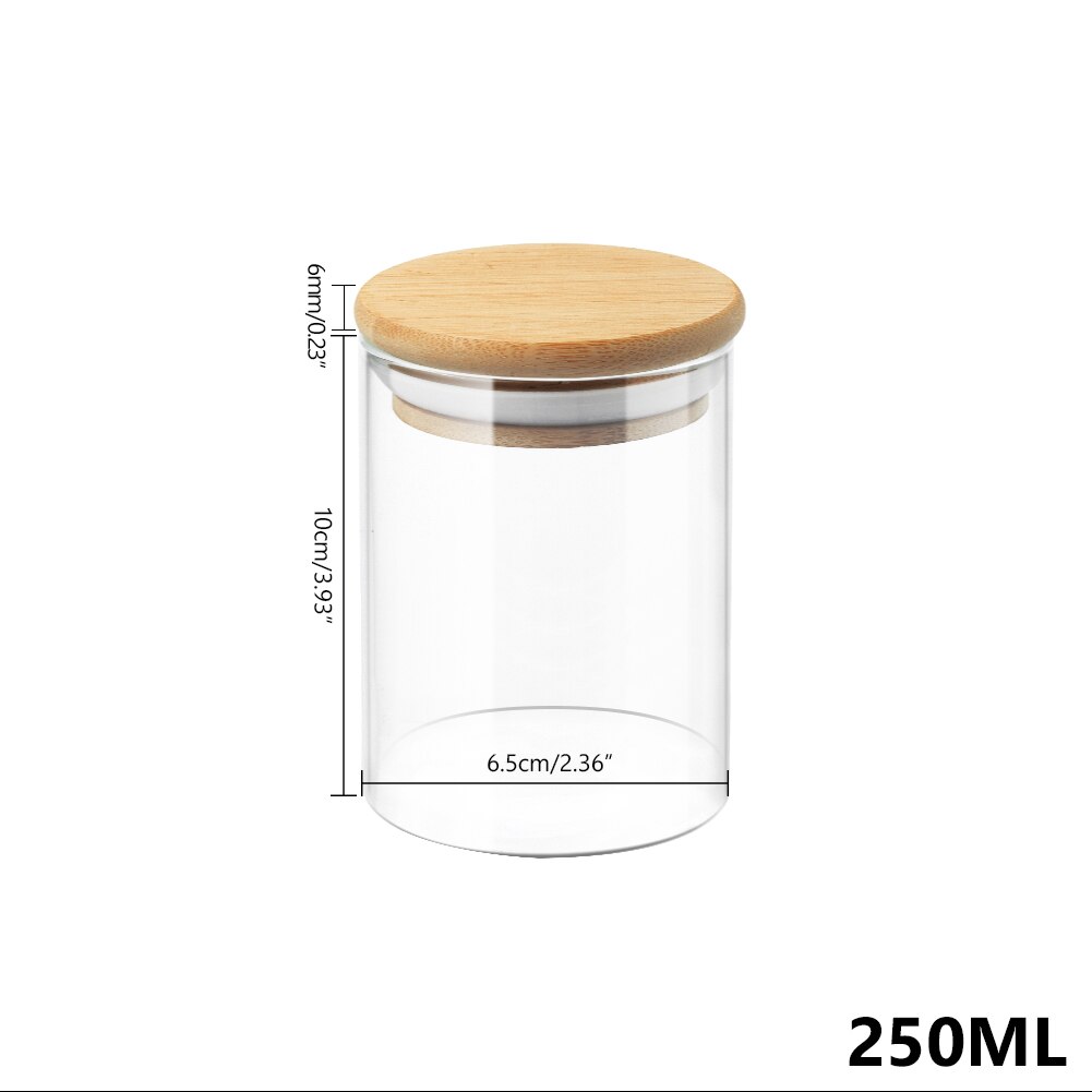 Afgesloten Glazen Pot Met Bamboe Deksel Bus Voedsel Opslag Keuken Flessen Container Voor Losse Thee Bean Suiker Zout Koffie: 250ml 6.5x10cm
