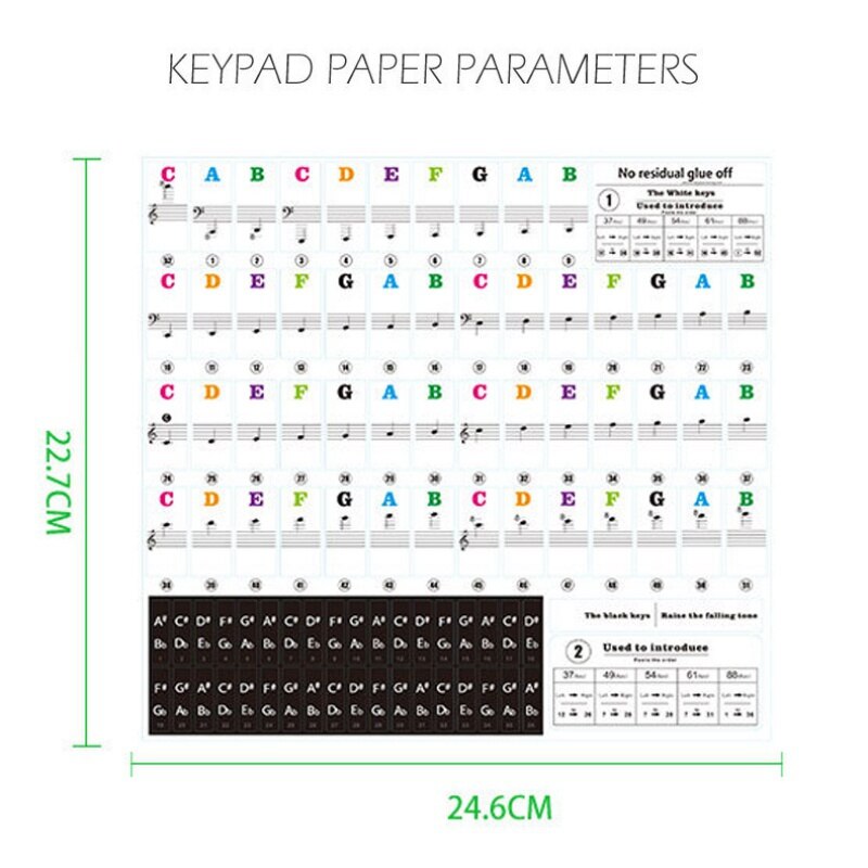 Klaver klistermærke gennemsigtig klaver keyboard klistermærke 49/61 tangent elektronisk keyboard klaver noder piano yamaha til hvide tangenter