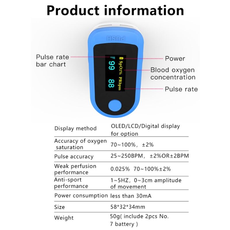 Mini Protable Finger Clip Pulse Oximeter Heart Rate Blood Oxygen Saturation SpO2 Monitor Family Aerobic Exercise Tracker J60B