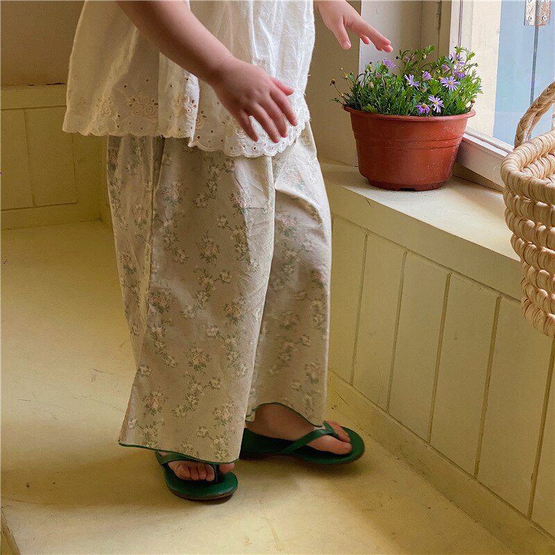 Herten Jonmi 2022 Zomer Baby Meisjes Bloemen Gedrukt Losse Broek Koreaanse Stijl Kinderen Dunne Flared Broek