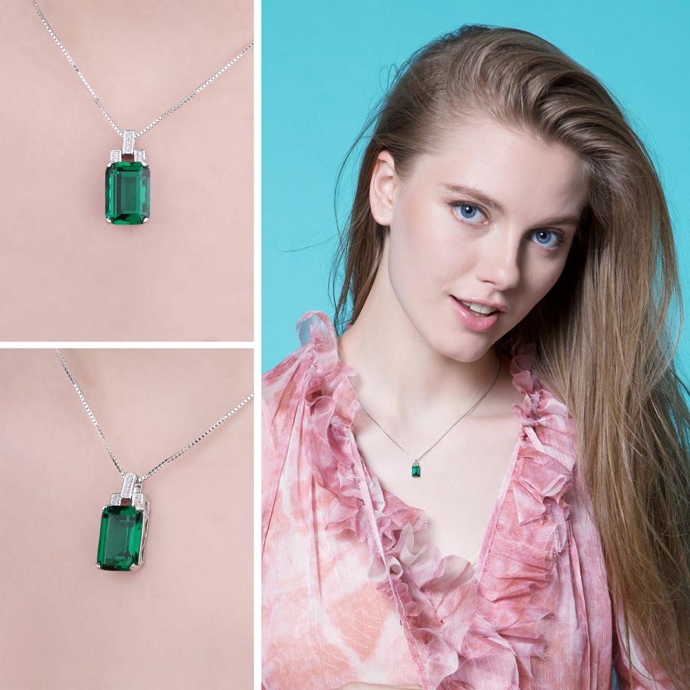 Jpalace 6ct Gesimuleerde Nano Emerald Hanger Ketting 925 Sterling Zilveren Edelstenen Choker Statement Ketting Vrouwen Zonder Ke