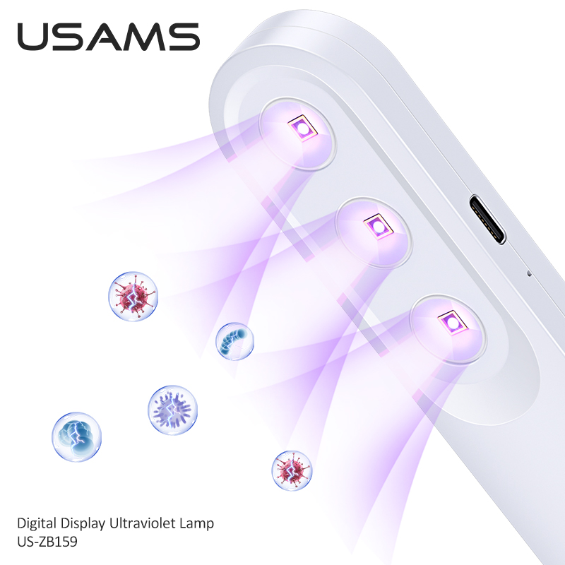 USAMS Mini Portable Handheld Sterilization Lamp HD Led Light 99.99% UV Ultraviolet Lamp UVC UVA Mask Disinfection Lamp