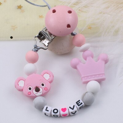 1Pc Del silicone bambino Ciuccio Personalizzato Personalizzati Nome Siliconi Ciuccio Supporto Della clip Del silicone corona koala Animale uncinetto Giocattoli Tallone: Grigio scuro