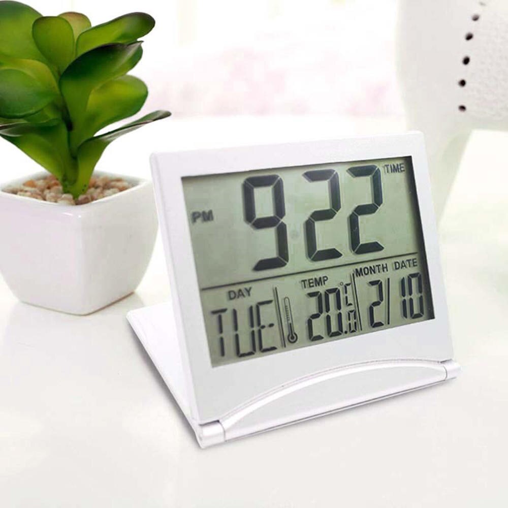 Reloj despertador Digital LCD plegable, reloj Digital de escritorio con alarma de viaje y temperatura para el hogar, 1 unidad