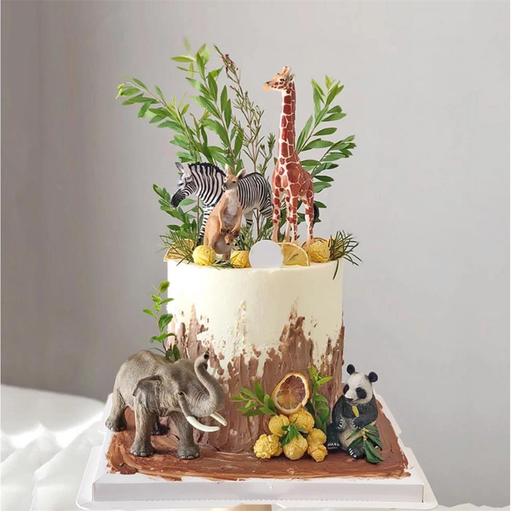 Safari Animals Cake Decor Simulation Elephant Kangaroo Panda Wild One Jungle Safari Cake Topper Happy Birthday Party Decor