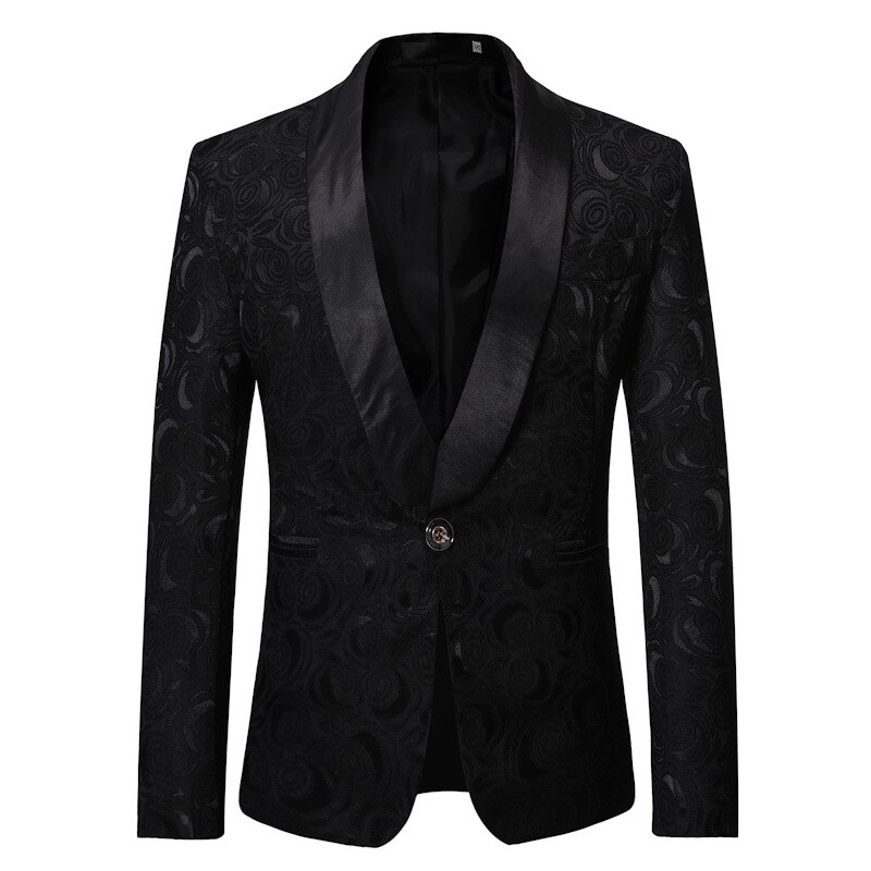 Veste en Jacquard Rose noire pour homme, tenue de costume, pour boîte de nuit, costume de fête de mariage, vêtement de chanteur de scène