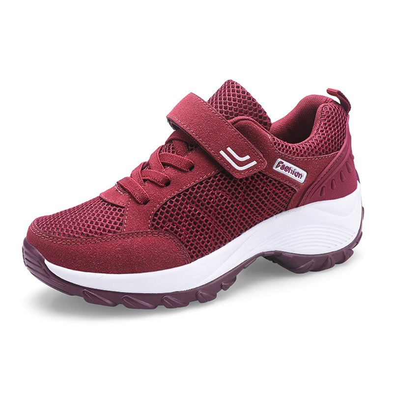 MARSON Women's Casual Flats Shoes Mesh Breathable Sock Sneakers Sport Women Increasing Female Sports Footwear Outdoor Plus Size: red / 5