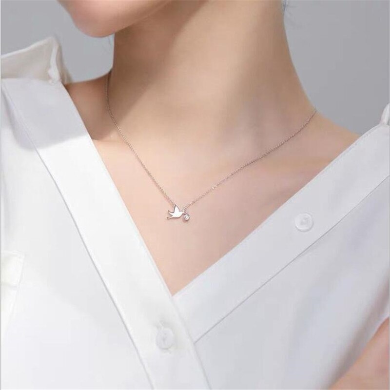925 joyas de plata esterlina fresco brillante Pájaro lindo ronda diamante paloma Animal adorable collares N095