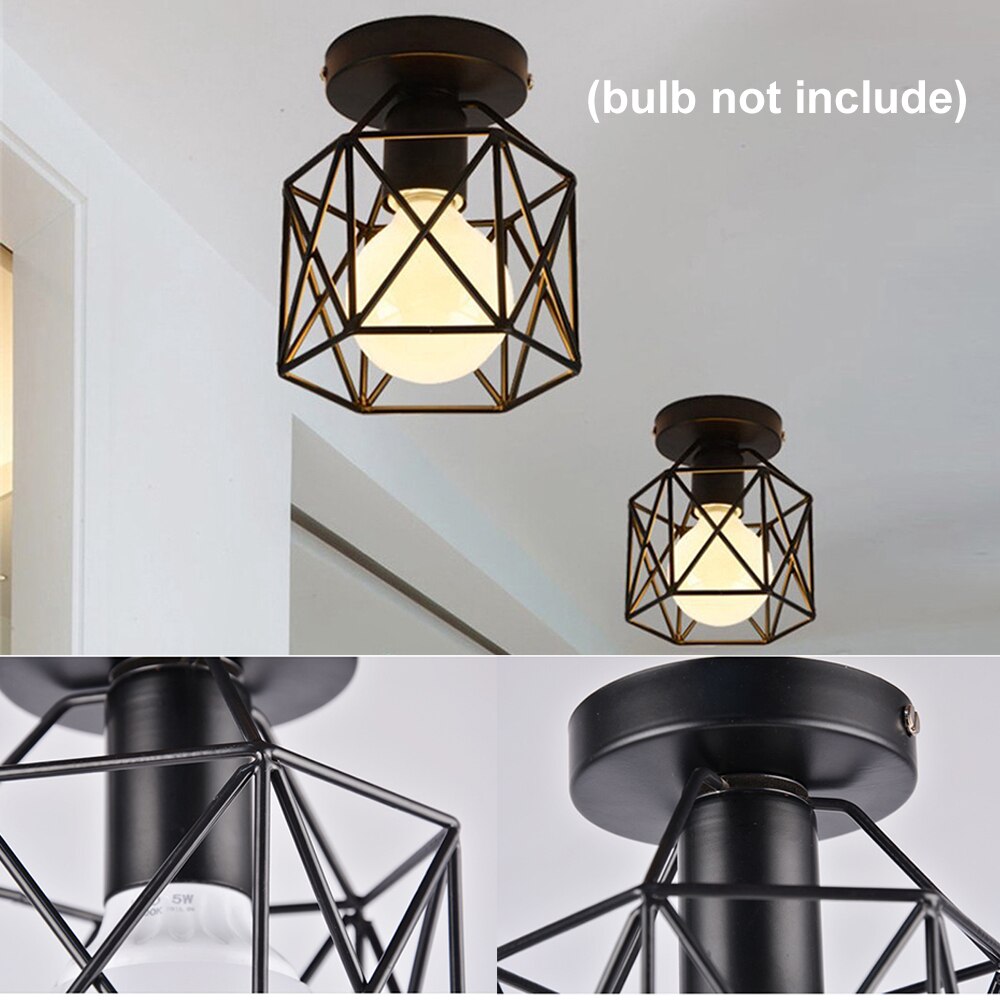 Plafonnier industriel abat-jour luminaire pour couloir entrée allée porche carré fer lustre suspension (sans lampe)